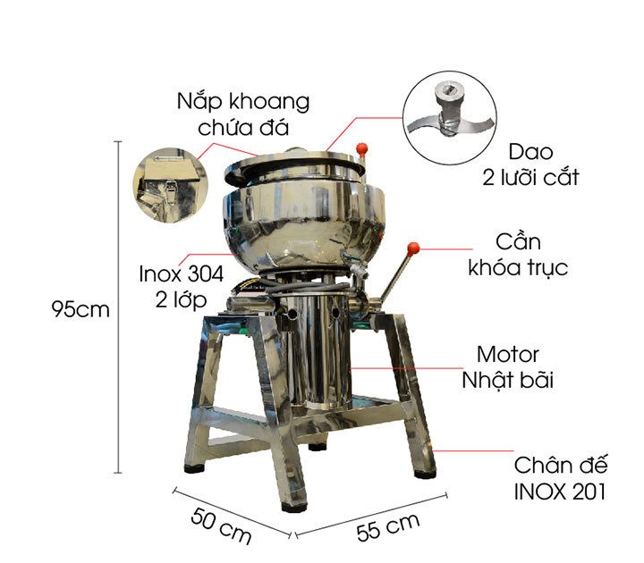 Cấu tạo máy xay giò 5kg inox biến tần
