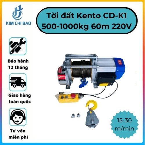 Tời đất Kento CD-K1 500-1000kg/220V/60m/3.5k/15-30m1p