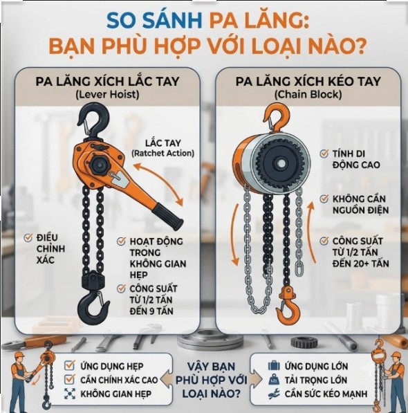 So Sánh Pa Lăng Xích Lắc Tay Và Kéo Tay: Bạn Phù Hợp Với Loại Nào?