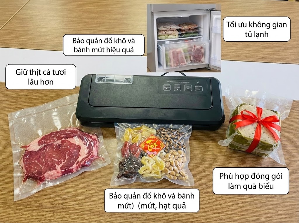 Bảo quản thực phẩm ngày Tết bằng máy hút chân không giúp giữ tươi lâu