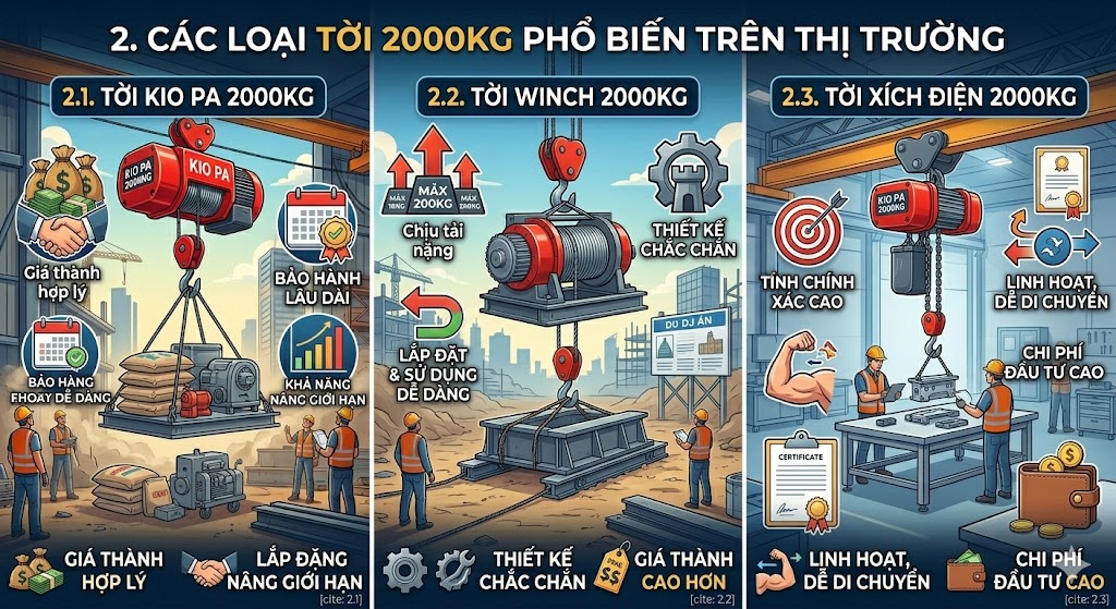 Hướng dẫn chọn tời 2000kg phù hợp với nhu cầu công việc trong ngành xây dựng và sản xuất.