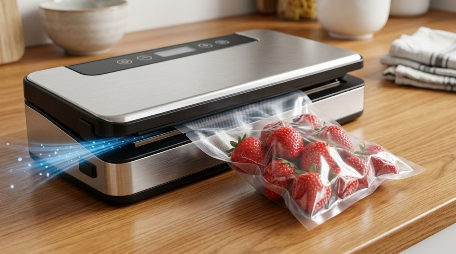 Cơ chế hoạt động của máy ép chân không giúp loại bỏ oxy, ngăn vi khuẩn.