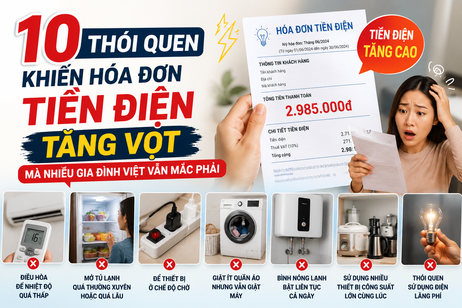10 thói quen khiến hóa đơn tiền điện tăng vọt mà nhiều gia đình Việt vẫn mắc phải