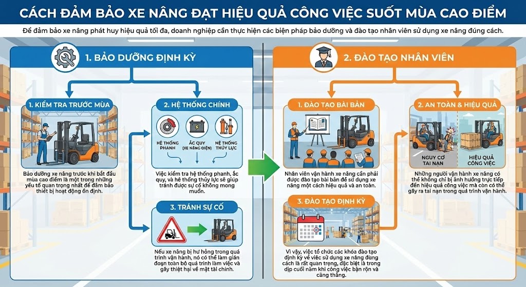 Cách Đảm Bảo Xe Nâng Đạt Hiệu Quả Công Việc Suốt Mùa Cao Điểm