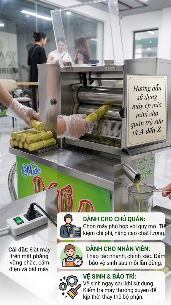 Hướng dẫn sử dụng máy ép mía mini cho quán trà sữa từ A đến Z
