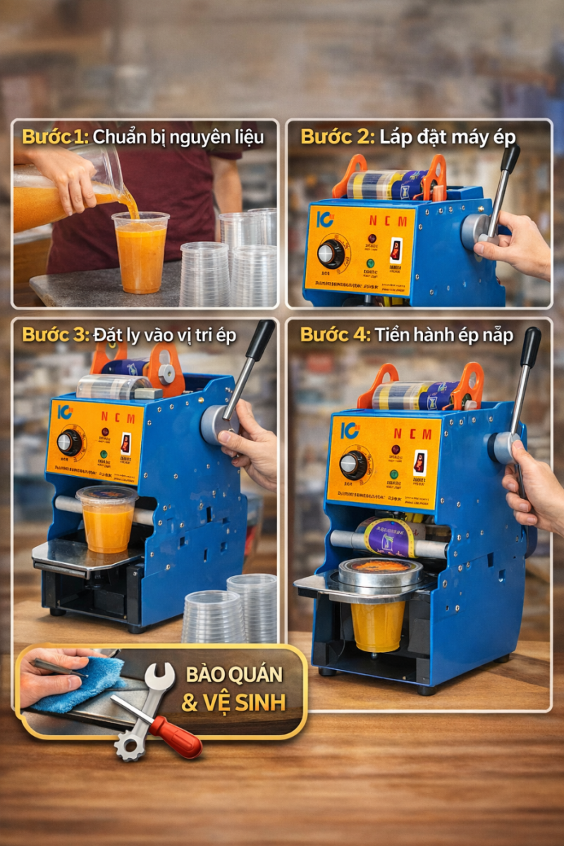 Máy ép miệng ly được lắp đặt đúng cách