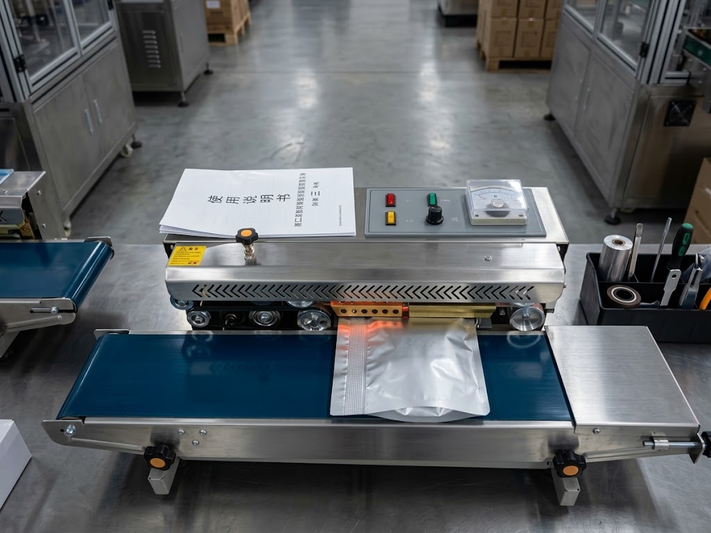  Máy ép miệng túi nhôm liên tục chạy trên băng chuyền