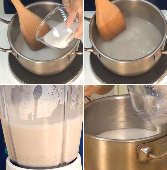 Nấu và xay nhuyễn hỗn hợp nước cốt dừa