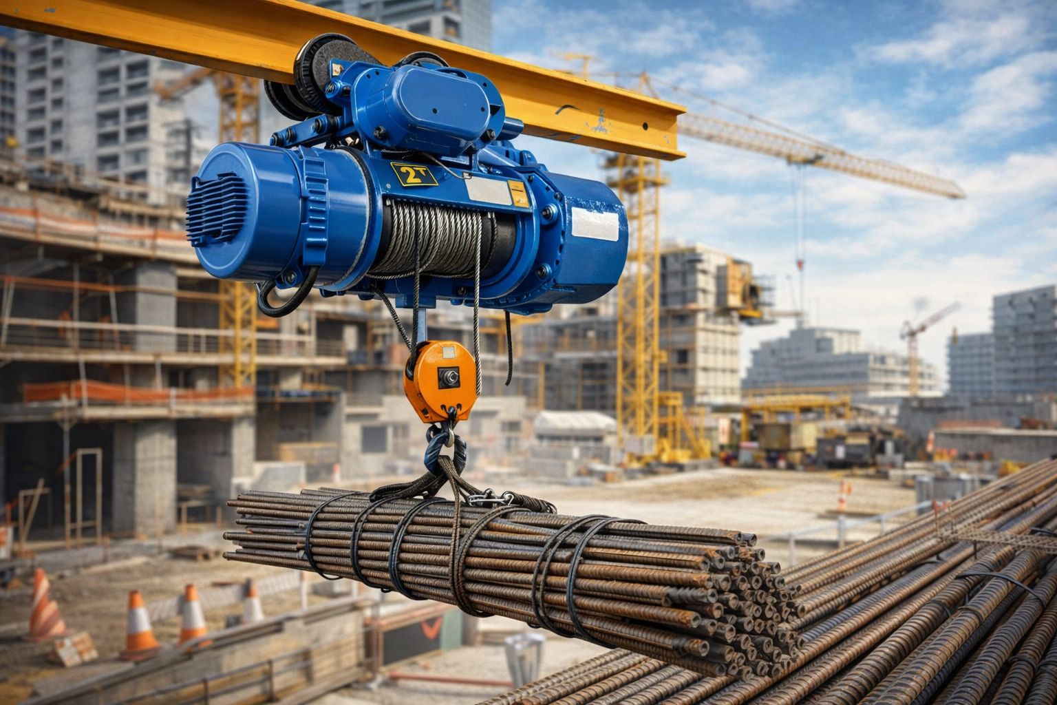 Pa Lăng Cáp Điện đang được sử dụng trong công trường xây dựng