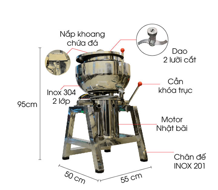 Cấu tạo máy xay giò chả 5kg inox biến tần