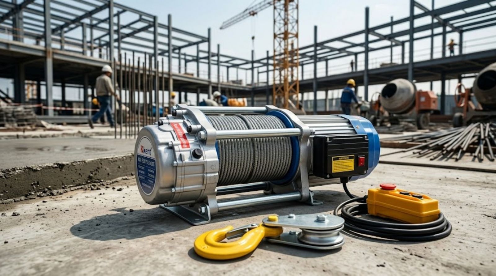 Máy tời đất đa năng KDJ chính hãng lắp đặt tại công trình xây dựng