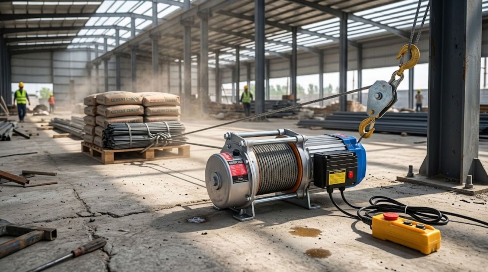  Ứng dụng thực tế của tời đất đa năng KDJ trong thi công nhà xưởng